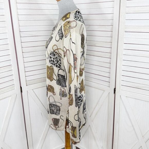 XXist Shimmer Purses Print Button Up Cardigan Sweater Gold Tan Multi Large - Picture 3 of 13